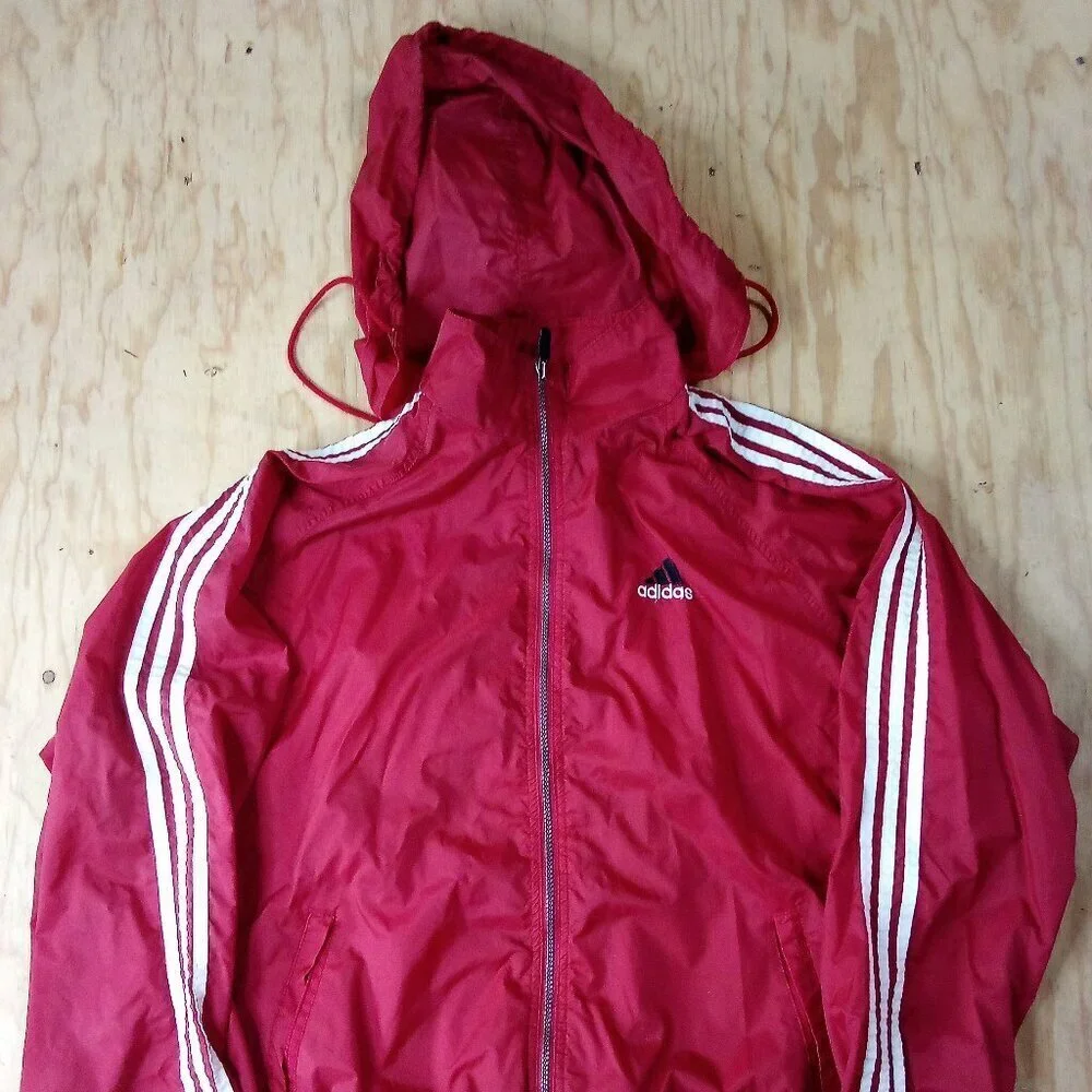 Vintage 90s Adidas 3 Stripe Windbreaker Jacket Hooded